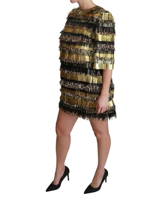 Dolce & Gabbana Dolce Gabbana Polyester Black Gold Leopard Shift Mini Dress