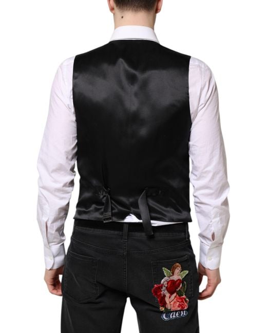 Dolce & Gabbana Black Wool Waistcoat Dress Formal Vest for men
