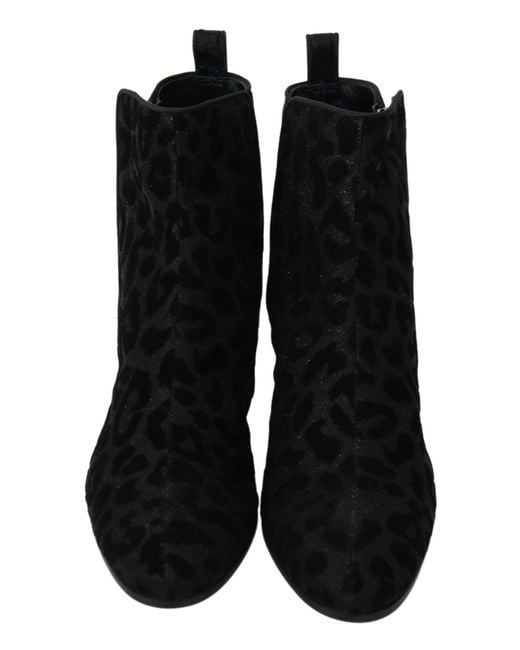 Dolce & Gabbana Black Leopard Short Boots Zipper Shoes