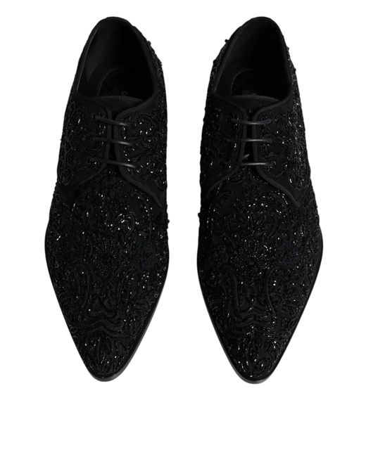 Dolce & Gabbana Black Embellished Suede Derby Formal Shoes for men