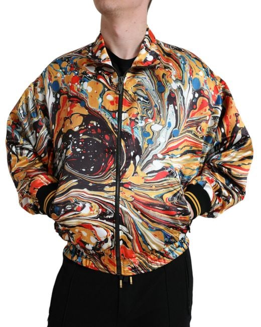 Dolce & Gabbana Black Abstract Polyester Bomber Jacket Clothing for men