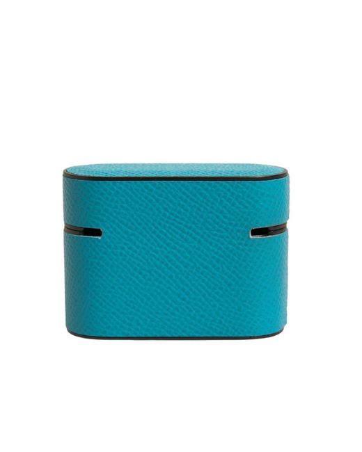 Dolce & Gabbana Blue Leather Metal Logo Plaque Holder Airpods Case