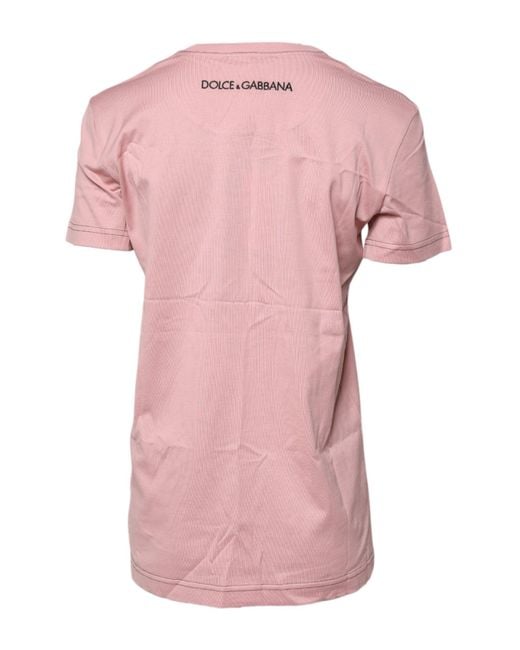 Dolce & Gabbana Pink Logo Print Cotton Crew Neck T-Shirt