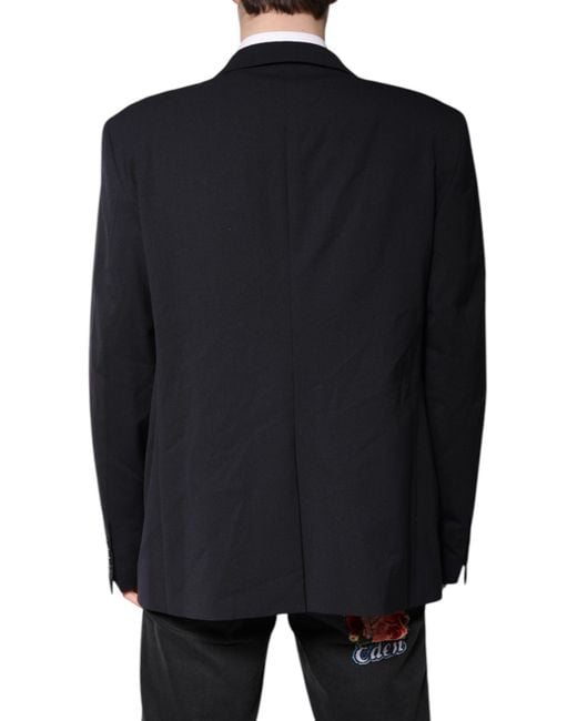 Dolce & Gabbana Blue Dark Wool Single Breasted Coat Blazer for men