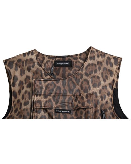 Dolce & Gabbana Black Leopard Silk Sleeveless Sportswear for men