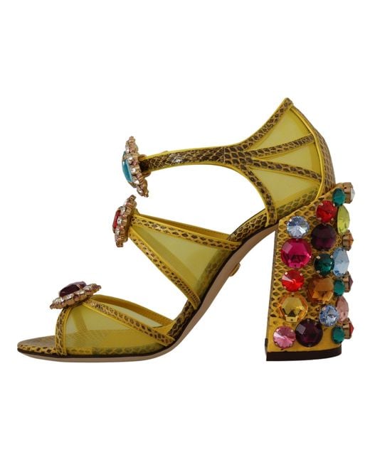Dolce & Gabbana Yellow Leather Crystal Ayers Sandals Shoes