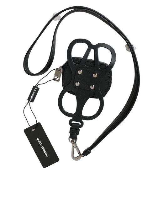 Dolce & Gabbana White Calfskin Leather Dg Logo Coin Purse Lanyard Wallet for men