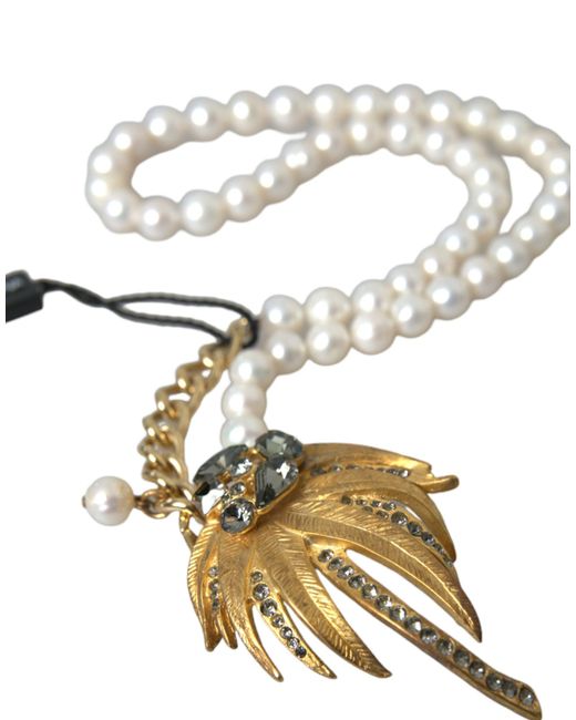 Dolce & Gabbana Metallic Brass Crystal Pearl Tree Pendant Charm Necklace