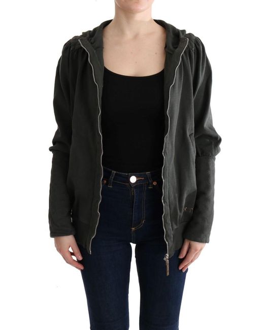 Exte Black Top Hooded Cotton Zipper Sweater