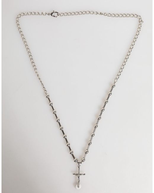 Dolce & Gabbana White Tone Brass Chain Religious Cross Pendant Necklace for men