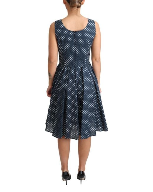 Dolce & Gabbana Blue Dotted Cotton A-Line Gown Dress