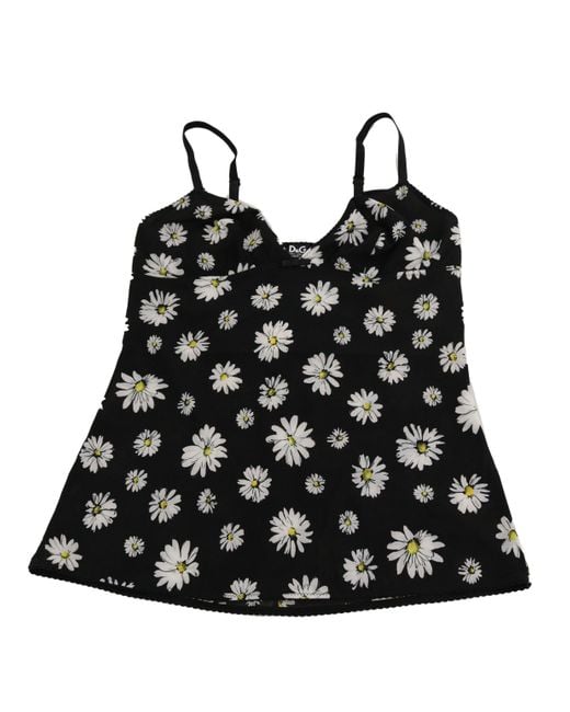 Dolce & Gabbana Black Daisy Print Dress Lingerie Chemisole