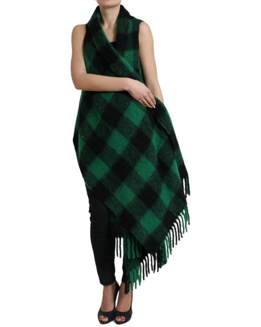 Dolce & Gabbana Green Buffalo Check Poncho Coat Jacket