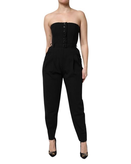 Dolce & Gabbana Black Wool Strapless Romper Jumpsuit Dress