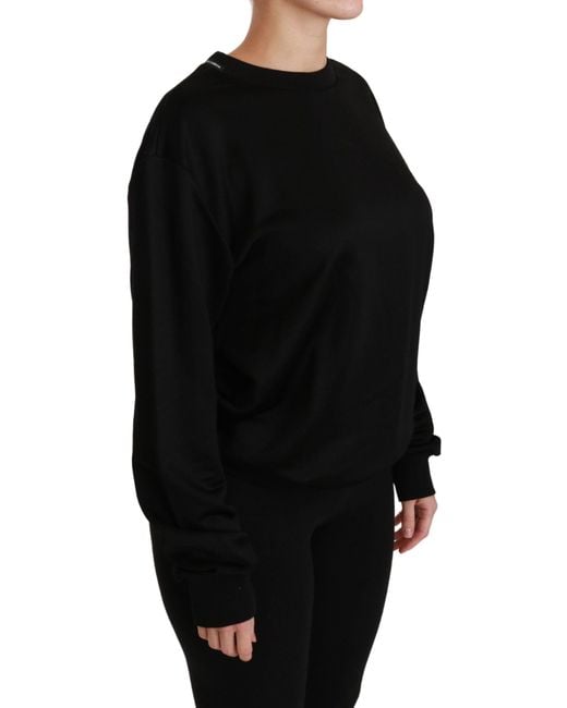 Dolce & Gabbana Black Cotton Crewneck Pullover Sweater
