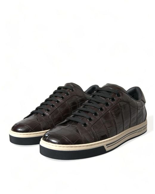Dolce & Gabbana Black Croc Exotic Leather Casual Sneakers Shoes for men