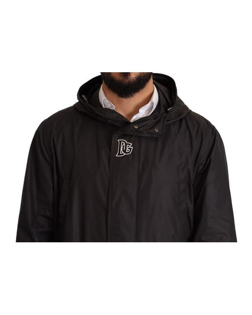 Dolce & Gabbana Black Hooded Trench Coat Jacket for men