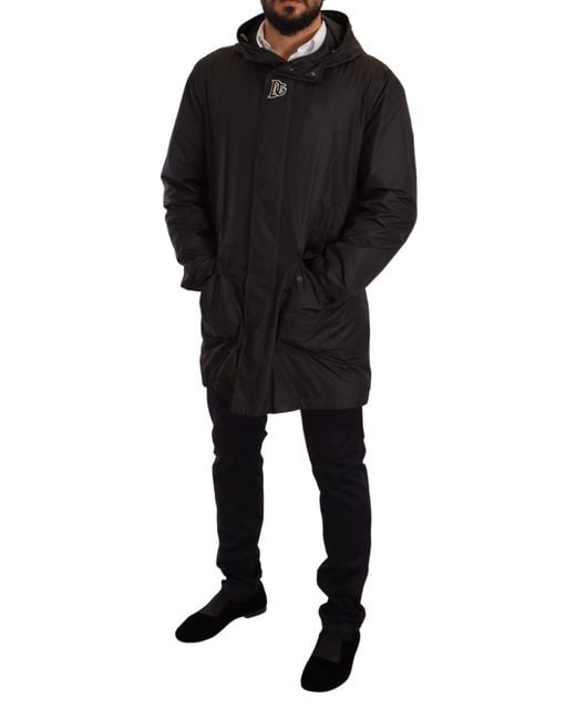 Dolce & Gabbana Black Hooded Trench Coat Jacket for men
