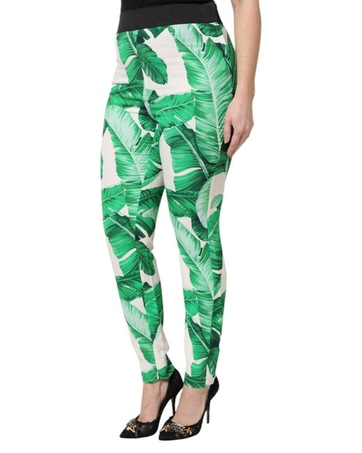 Dolce & Gabbana Green Leaf High Waist Pants