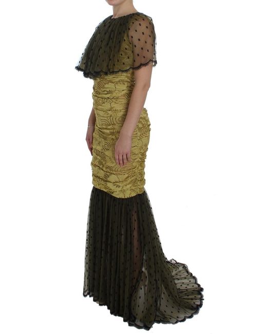 Dolce & Gabbana Green Floral Lace Ricamo Gown Dress