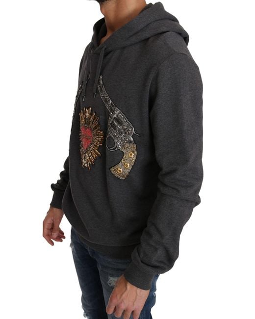 Dolce & Gabbana Black Hooded Crystal Heart Gun Sweater for men