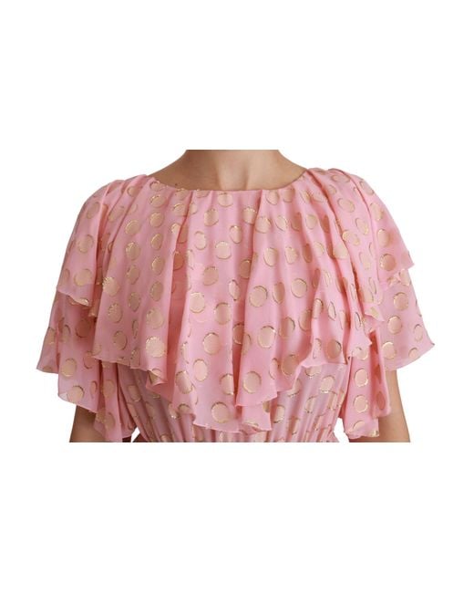 Dolce & Gabbana Red Silk Polka Dots Pleated A-line Midi Dress