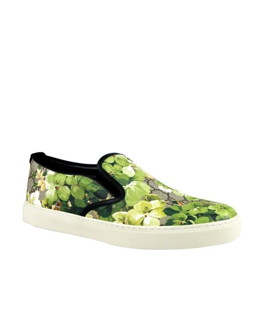 Gucci Green Bloom Flower Print Supreme Gg Canvas Slip Sneakers for men