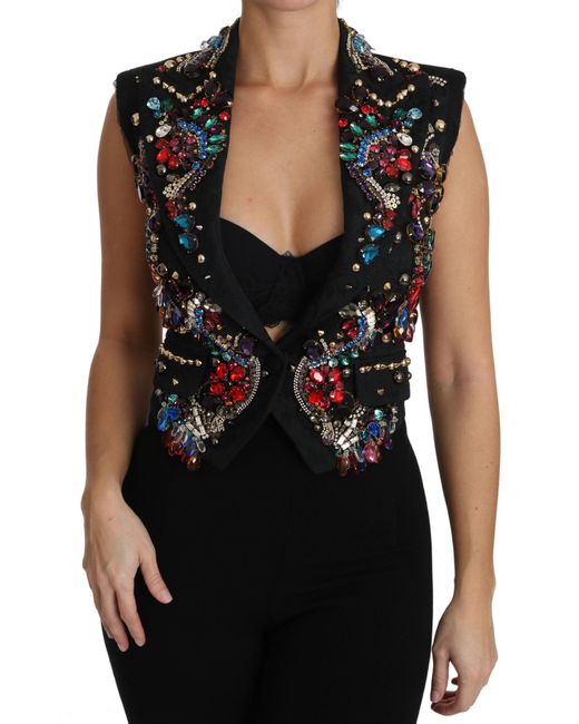 Dolce & Gabbana Black Crystal Sicily Vest Waistcoat Clothing