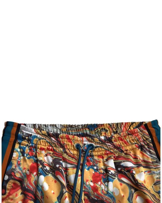 Dolce & Gabbana Multicolor Marble Print Satin Pants for men