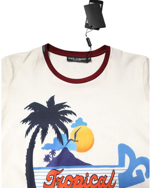 Dolce & Gabbana White Cotton Print Short Sleeves Top T-Shirt