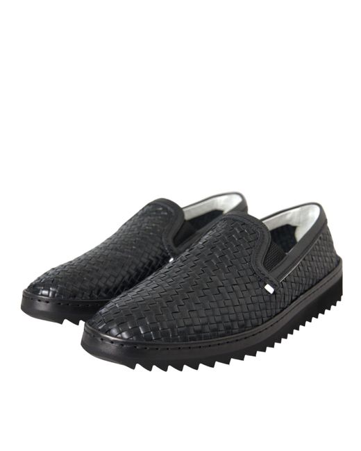 Dolce & Gabbana Black Woven Buffalo Leather Men Loafers Shoes for men