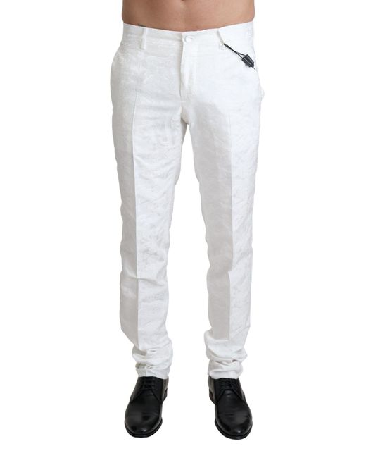 Dolce & Gabbana White Elegant Brocade Dress Pants for men