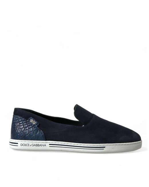 Dolce & Gabbana Blue Suede Caiman Loafers Saint Tropez Shoes for men