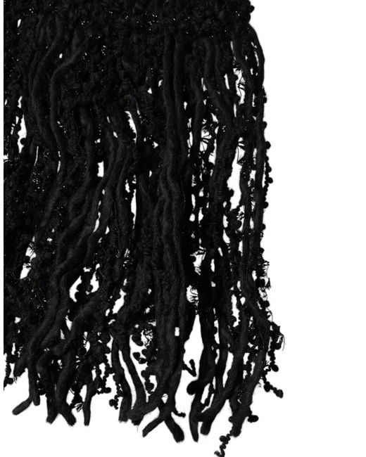 Dolce & Gabbana Black Wool Fringes Neck Wrap Foulard Scarf for men