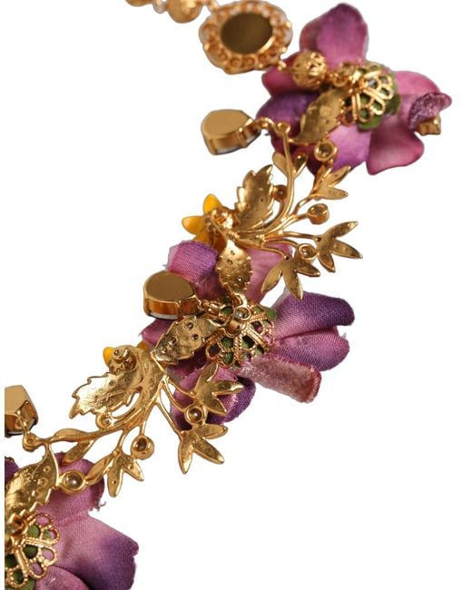Dolce & Gabbana White Brass Mix Fiori Flowers Crystal Chain Necklace Cotton Real