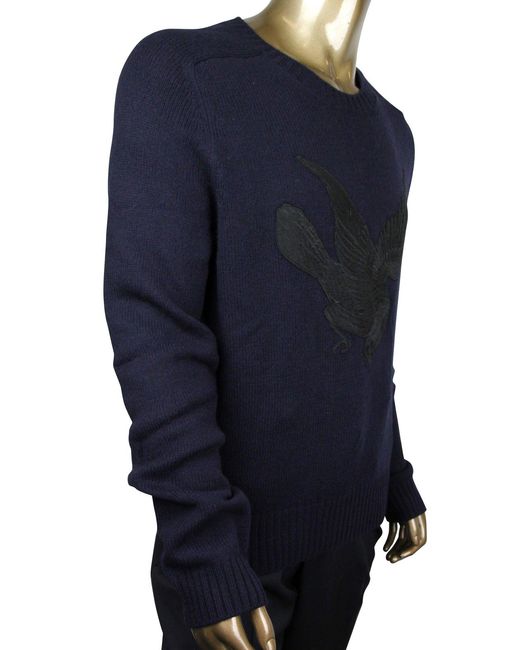 Gucci Blue Cashmere Wool Sweater With Bird Patch (Medium) for men
