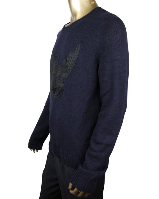 Gucci Blue Cashmere Wool Sweater With Bird Patch (Medium) for men