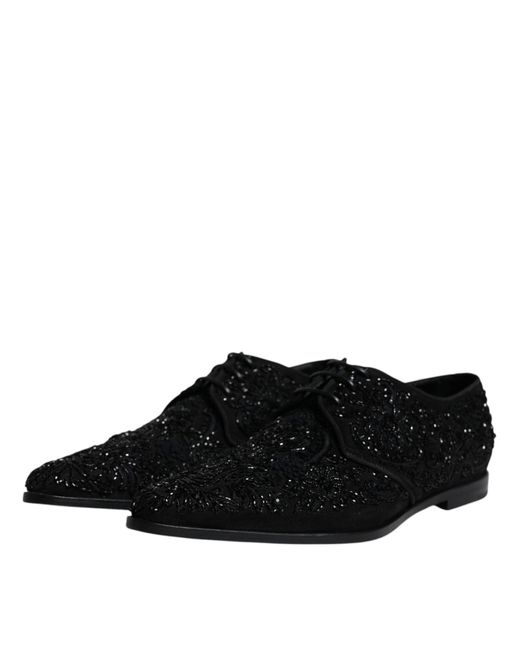 Dolce & Gabbana Black Embellished Suede Derby Formal Shoes for men