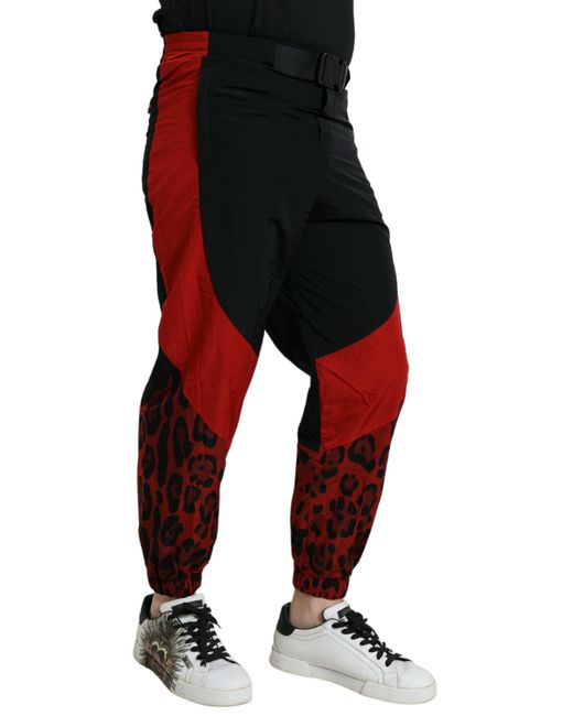 Dolce & Gabbana Black Leopard Print Nylon Jogger Pants for men