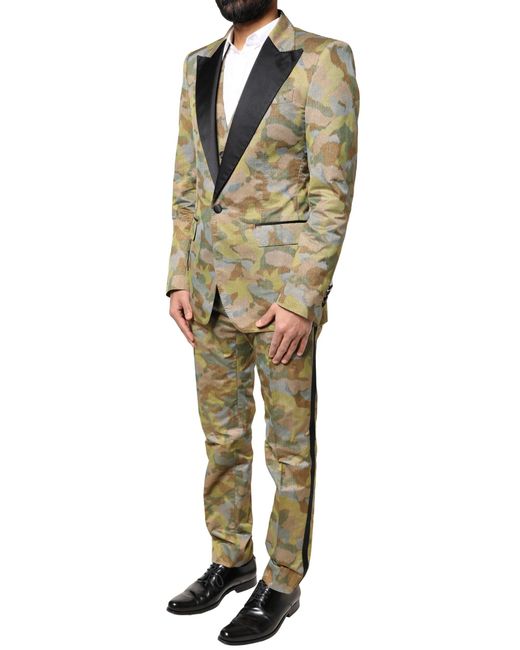 Dolce & Gabbana Green Camouflage Sicilia 3 Piece Suit for men