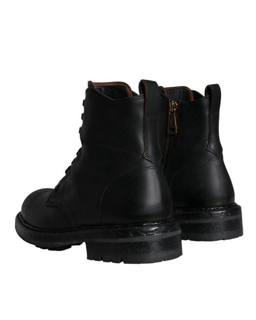 Dolce & Gabbana Black Lace Up Mid Calf Boots Shoes for men