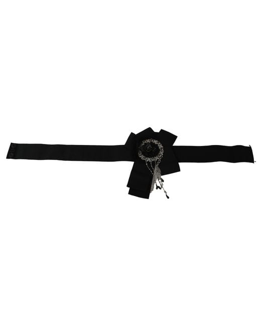 Dolce & Gabbana Black Crystal Brooch Wide Wai Satoria Belt Cotton Acetate