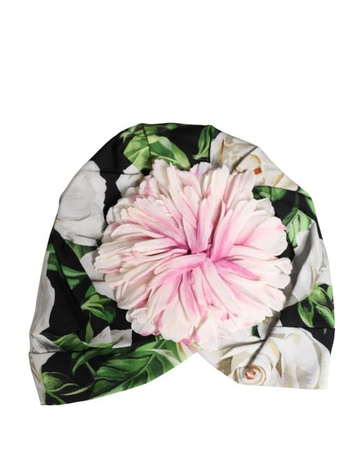 Dolce & Gabbana Green Floral Motif Turban Headwear Hat