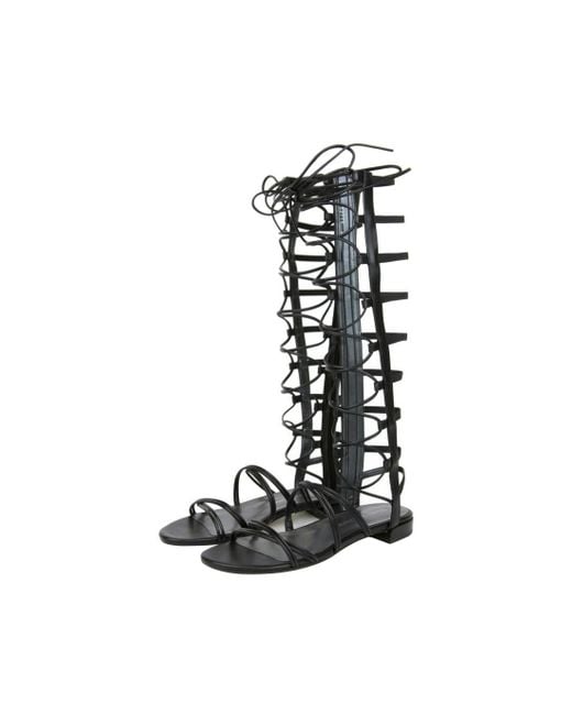Stuart Weitzman Black Sparta Leather Gladiator Boots (M Us)