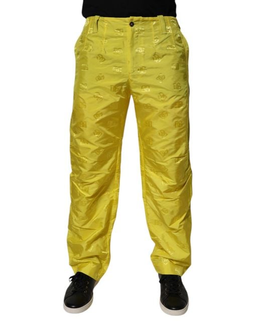 Dolce & Gabbana Yellow Embossed Logo Pants for men
