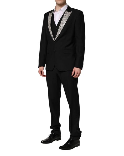 Dolce & Gabbana Black Martini Crystal Embellished 3 Pc Suit for men
