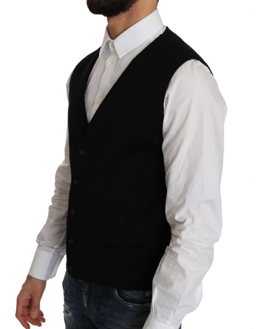 Dolce & Gabbana Black Sleek Cotton Formal Vest for men