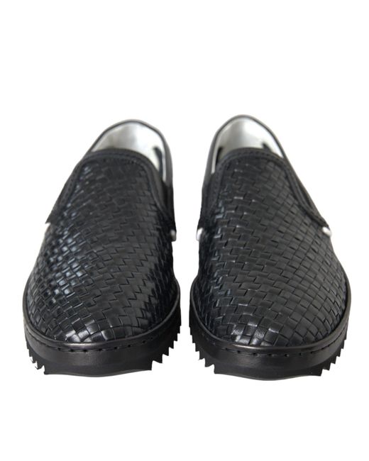 Dolce & Gabbana Black Woven Buffalo Leather Men Loafers Shoes for men