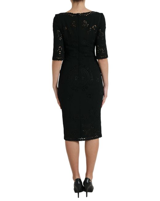 Dolce & Gabbana Black Floral Lace Viscose Bodycon Midi Dress