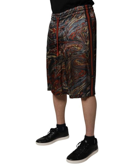 Dolce & Gabbana Black Marbled Print Drawstring Shorts for men